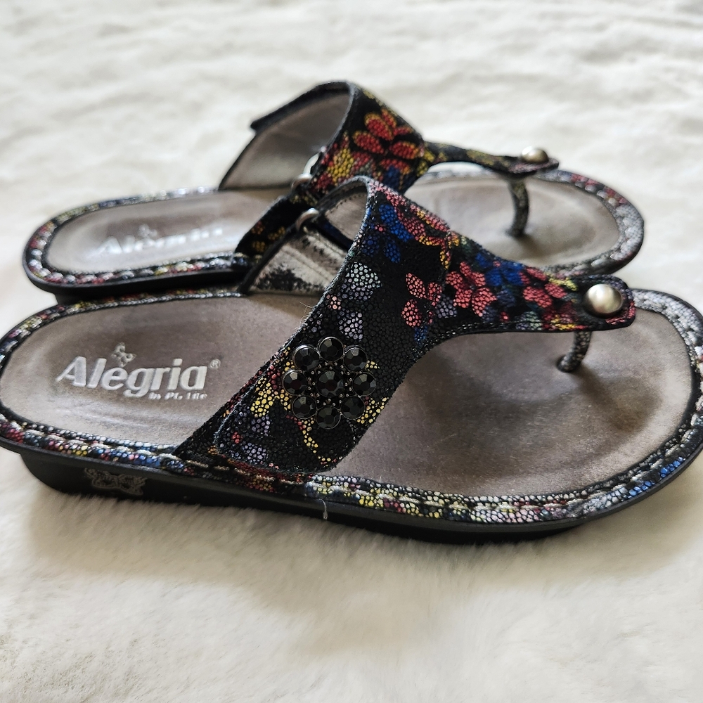 Alegria Carina Flip Flop Comfort Sandals Leather Floral Print Size 36/6 - Picture 9 of 14